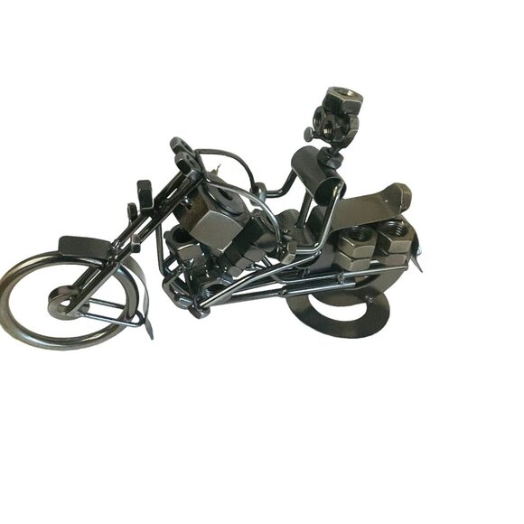 Handcrafted Welding Artwork Metal Motorcycle Sculpture Black Bolts Wrought Iron - Picture 6 of 8